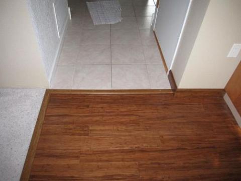 Image of threshold from carpet to wood flooring